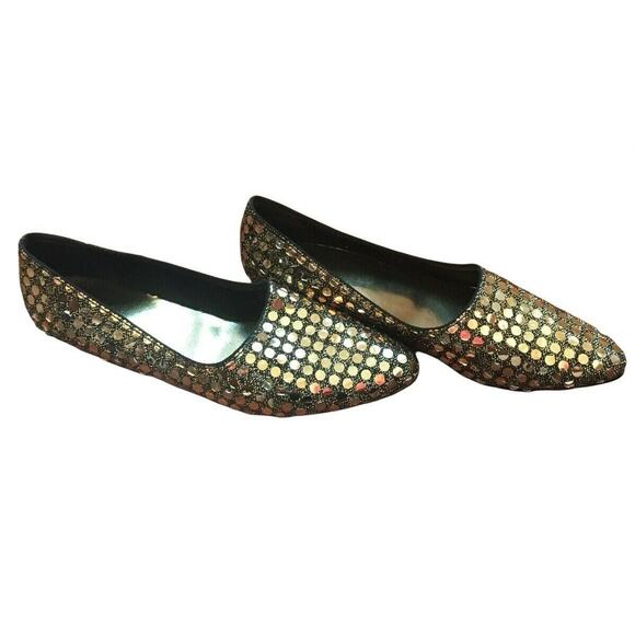 BEACON USA Comfort Monaco Gold Sequin Flat Pointy Shoes Flats 7.5 - Picture 2 of 5